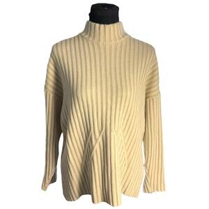 Martello Ribbed Mock Neck Merino Wool Blend Sweater Beige Tan Size L Cozy Chic